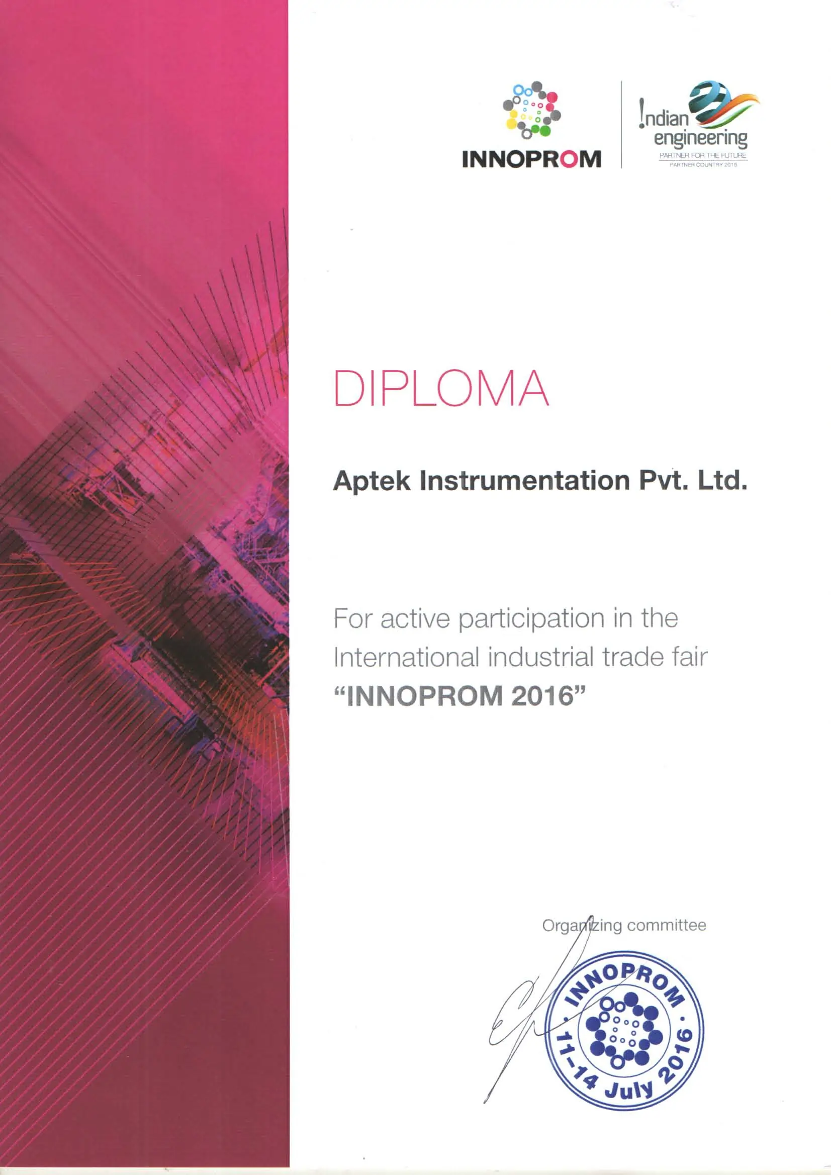 Certificate of Aptek Instrumentation